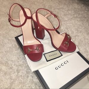 Gucci red Leather Horsebit Sandals Size 37 1/2